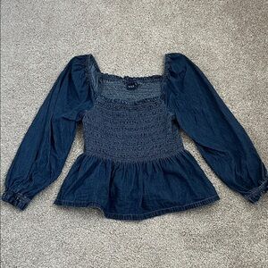 GAP Dark Denim Smocked Peplum Top